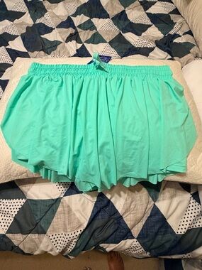 Mint Green Athletic Shorts with Elastic Waistband and biker shorts underneath
